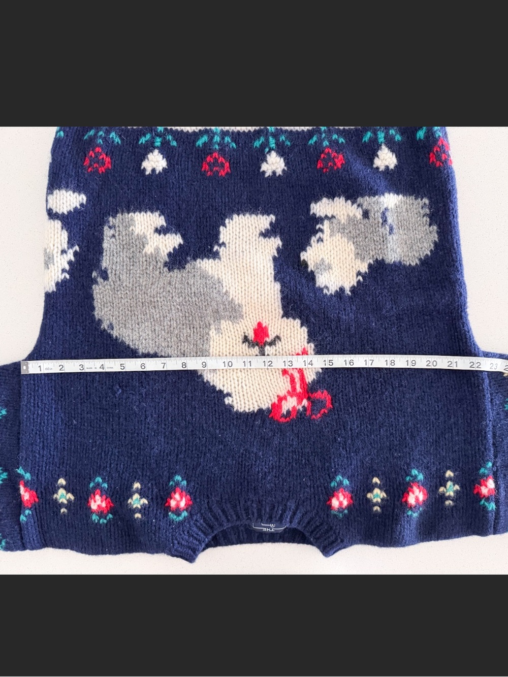 Vtg Woolrich Pure Virgin Wool Dog Sweater Navy Blue Sheepdog Floral Knit XL - Picture 4 of 13